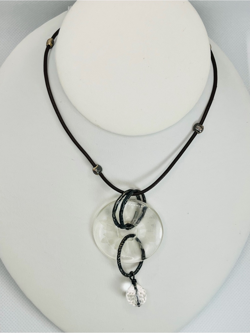 Silpada Clear Glass Disc Pendant Necklace with Black Cord N1440
